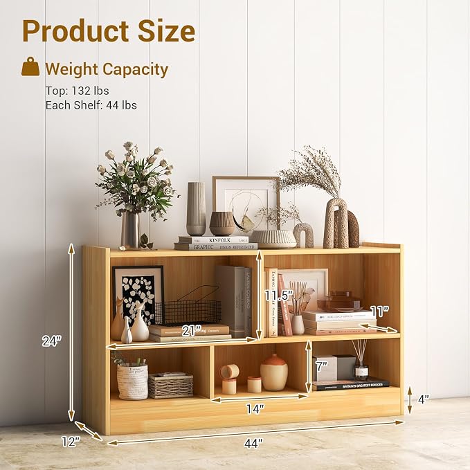 LOKO 2 Tier 5 Cube Bookcase, Open Shelf Storage Cabinet, Wooden Display Cabinet - Image 3