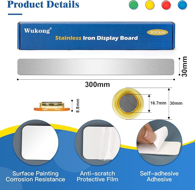Wukong 8 Pack | 30x3cm Magnetic Stainless Silver Boards Strips, Adhesive - Image 3