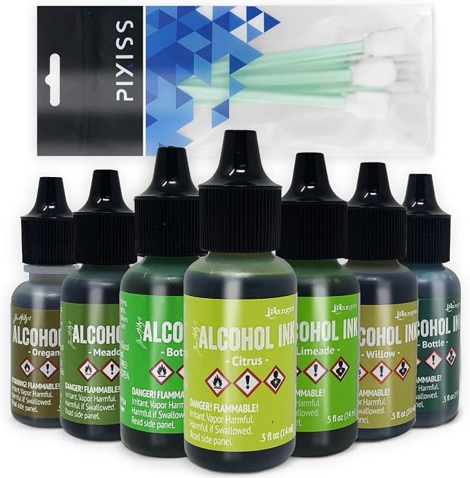 Greens Alcohol Inks Set | Tim Holtz Alcohol Inks Shades of Green 7-Pack | Willow by GRASArtBundles