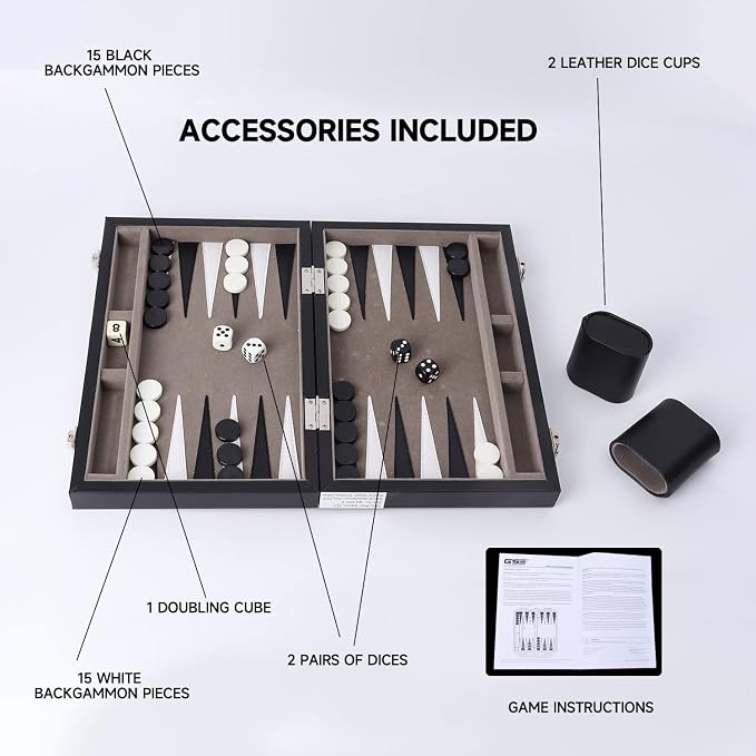 GSE Games & Sports Expert Premium Leather Backgammon Board Game Set, Classic - Image 4