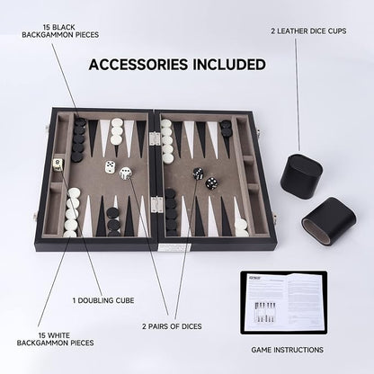 GSE Games & Sports Expert Premium Leather Backgammon Board Game Set, Classic - Image 4