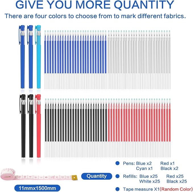 Fabric Markers for Sewing, Embroidery and Needlework, 6 pens, 100 replacement - Image 6
