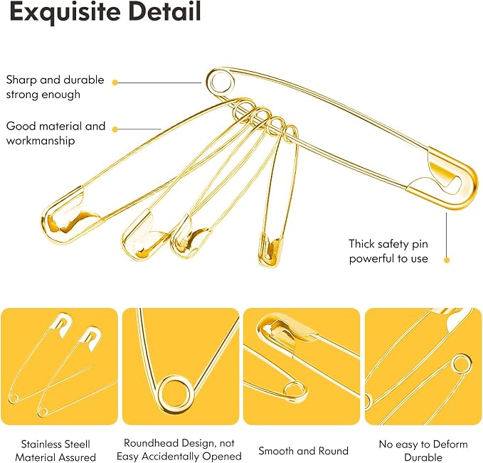 Huhuhero Safety Pins Assorted, Nickel Plated Steel Pin Bulk, Sewing Arts Crafts - Image 4