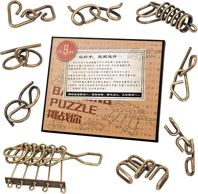 Assorted Ancient Metals Puzzle Brone Color Stress Relief Toys 9 Pack IQ Wire by Ahyuan