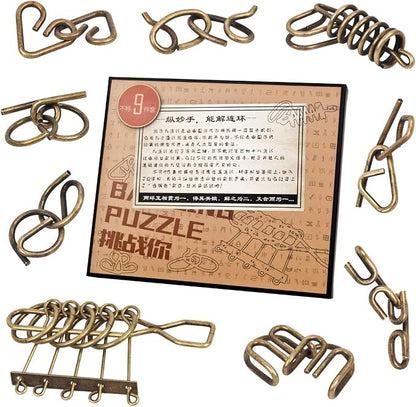 Assorted Ancient Metals Puzzle Brone Color Stress Relief Toys 9 Pack IQ Wire by Ahyuan