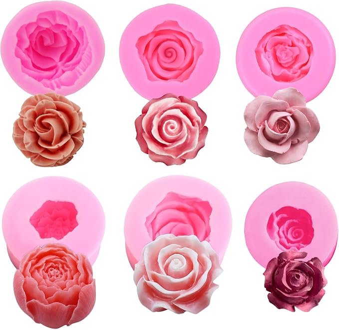 6 Pcs Flower Silicone Molds Set, FAURAPMNG Bloom 3D Rose Flower Fondant by Unknown