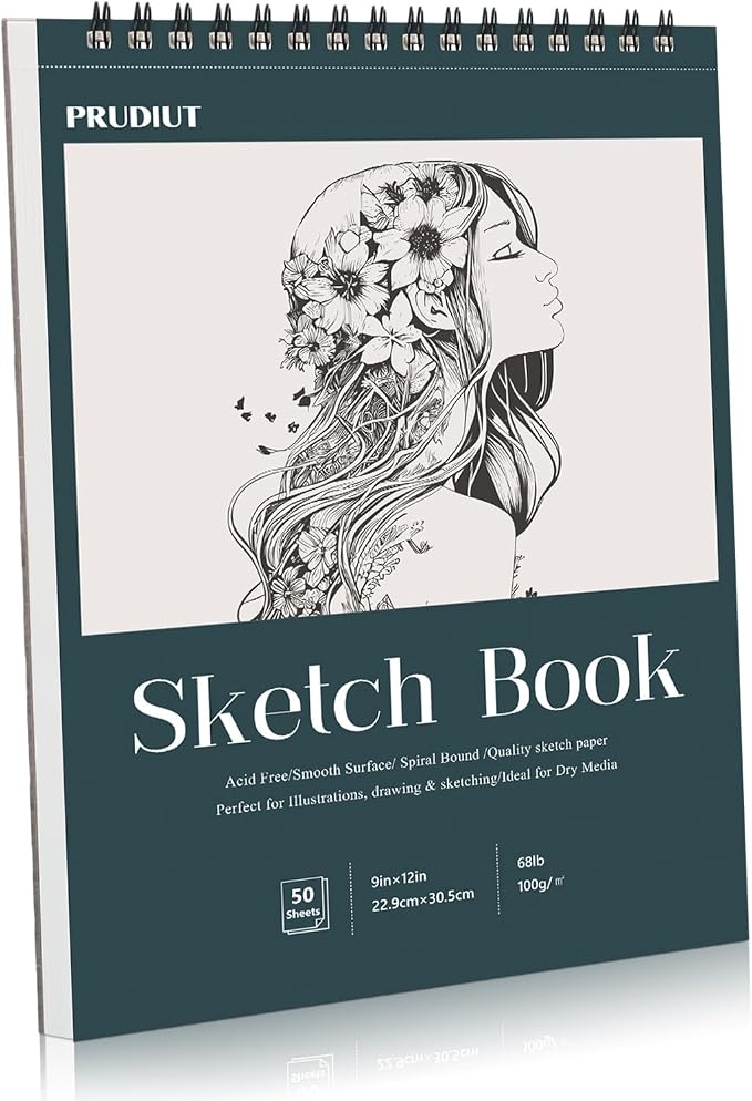 Sketch Book 9×12 inch, Spiral Bound Sketch Pad 50 Sheets, Acid-Free Sketchbook by Prudiut