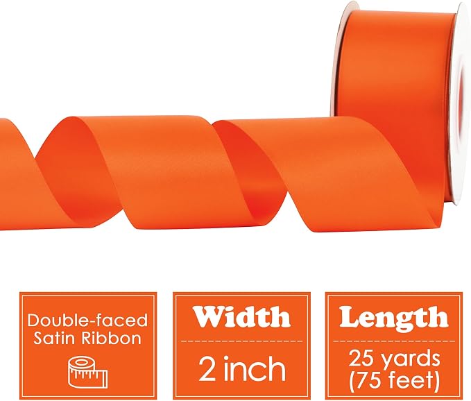 HUIHUANG Orange Satin Ribbon 2 inch Wide Double Faced Satin Ribbon Orange Ribbon - Image 2