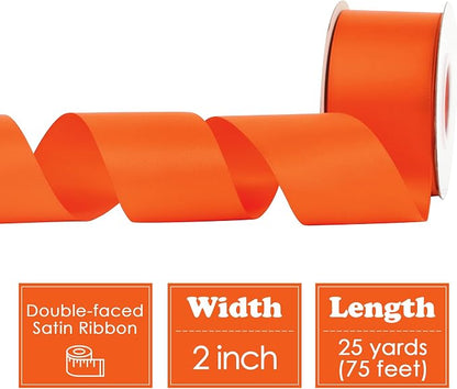 HUIHUANG Orange Satin Ribbon 2 inch Wide Double Faced Satin Ribbon Orange Ribbon - Image 2