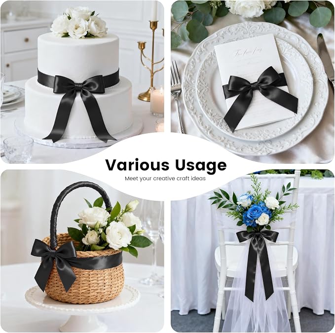1-1/2 Inch 25 Yards Satin Ribbon Black, Solid Color Fabric Ribbon - Image 5