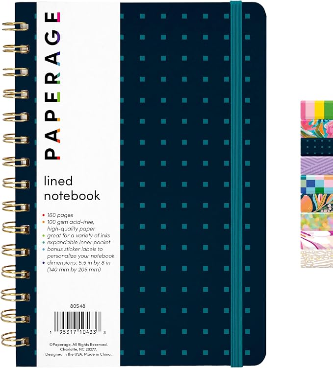 PAPERAGE Lined Spiral Journal Notebook, 160 Pages, Hardcover Journal by PAPERAGE