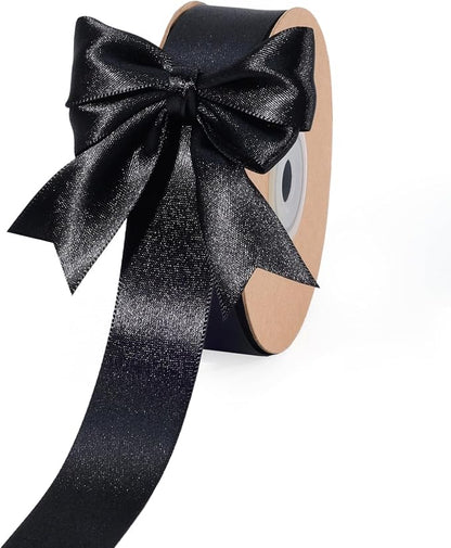 LaRibbons Black Satin Ribbon 1 Inch 50 Yards Luxury Double Faced Red Silk Ribbon by LaRibbons