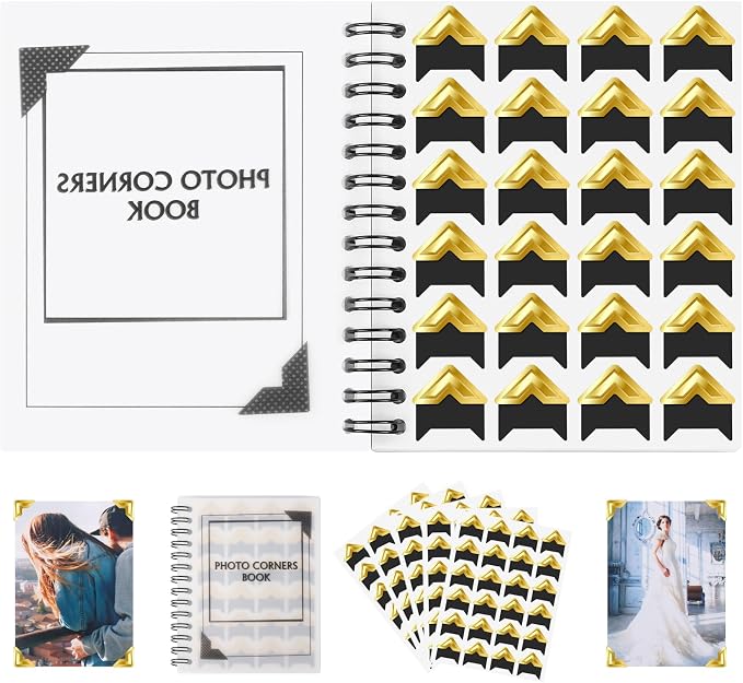 GOONAVI 15 Sheets 360 PCS Golden Black Acid-Free Photo Corners Notebook by GOONAVI