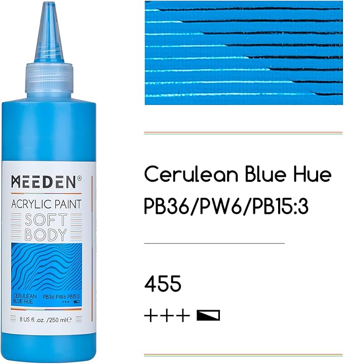 MEEDEN Soft Body Acrylic Paint: Cerulean Blue Hue 250ml/8.45oz Bulk Acrylic - Image 2