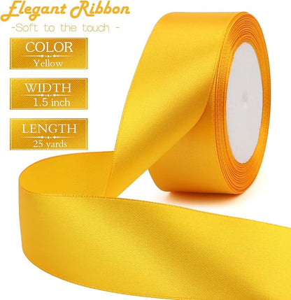 Yellow Solid Satin Ribbon 1-1/2 Inch 25 Yards Solid Polyester Fabric Ribbon - Image 2