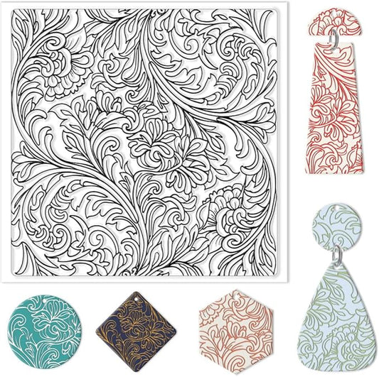 CHGCRAFT Clay Texture Mat Retro Floral Clay Texture Sheets Silicone Polymer by chgcraft
