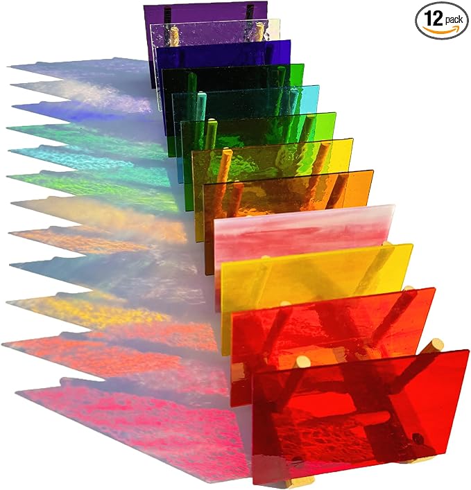ILLUCKAI 12 Sheets Rainbow Transparent Stained Glass Sheet, 4 x 6 inch by ILLUCKAI