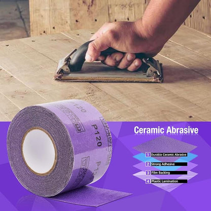 100 Grit PSA Purple Film Ceramic Sandpaper Roll, 2-3/4" Wide Continuous 10 Yard - Image 4
