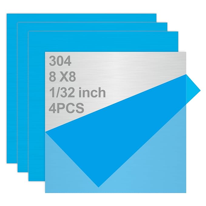 4PCS 8”x8”x1/32” 304 Stainless Steel Sheets Plate, 304 Metal Stainless Steel by Tellyouwin