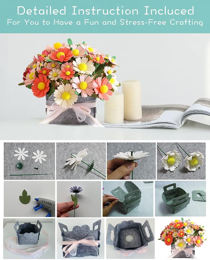 DIY Felt Flower Art Craft Kit, Daisy Bouquet Kit, Floral Gifts, Beginner Craft - Image 5