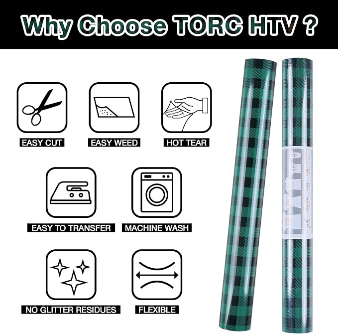 TORC Green Black Buffalo Plaid HTV Vinyl 12 inch x 5 ft, Check Heat Transfer - Image 3