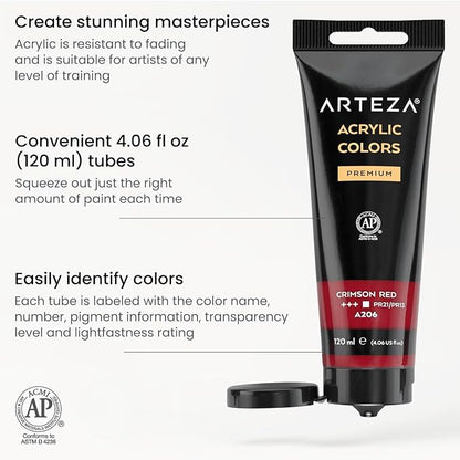 ARTEZA Acrylic Paint Set of 14 Colors, 4.06 Ounce Tubes, Non-Toxic Acrylic - Image 3