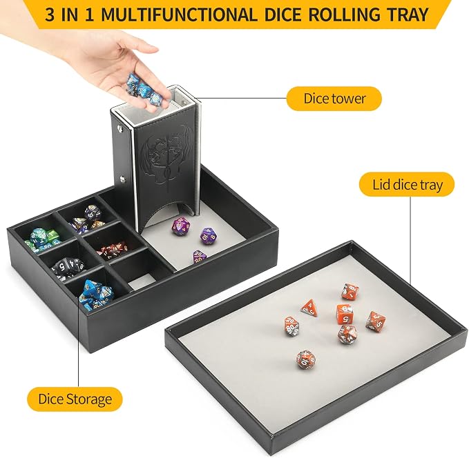 3 in 1 Dice Tray with Lid and Storage Tower, Portable Dice Box Holder - Image 3