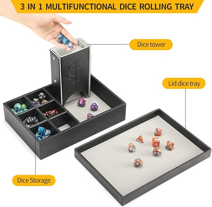 3 in 1 Dice Tray with Lid and Storage Tower, Portable Dice Box Holder - Image 3