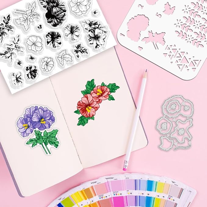 ORIGACH Geranium Layering Stencil Stamp and Die Set - Image 5