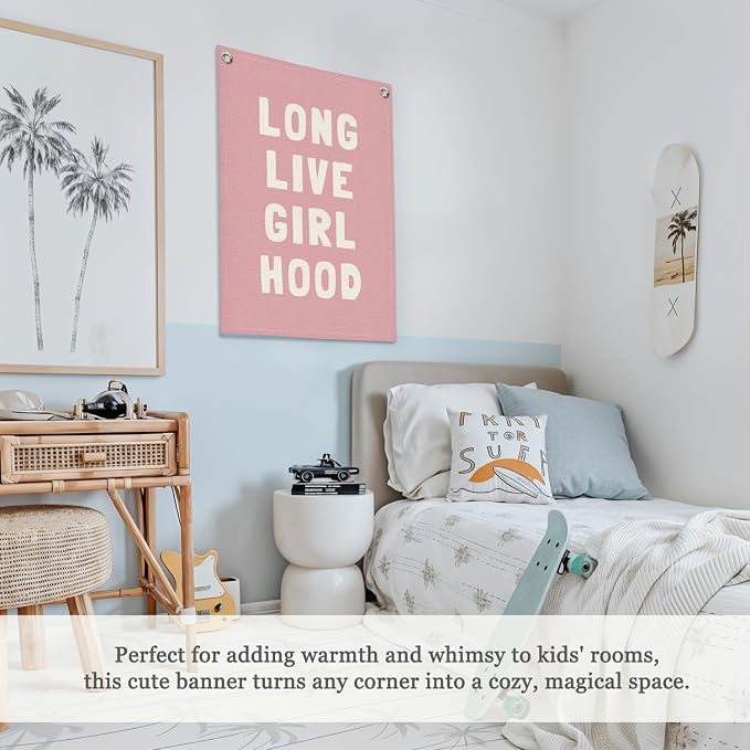 Toddler Girl Room decor, Long Live Girlhood Pink Linen Banner, Nursery Playroom - Image 4