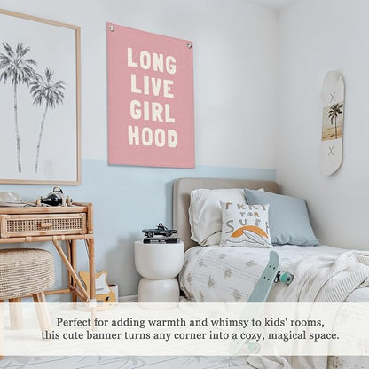 Toddler Girl Room decor, Long Live Girlhood Pink Linen Banner, Nursery Playroom - Image 4