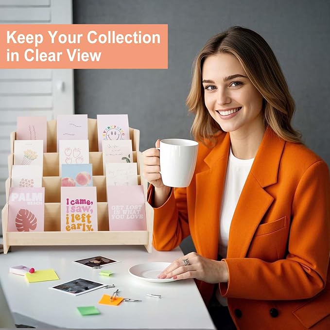 4-Tier Wooden Greeting Card Display Stand, Sticker Organizer Rack, Retail - Image 6