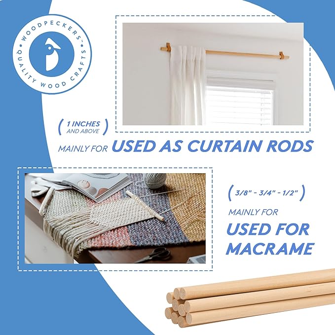 Dowel Rods Wood Sticks Wooden Dowel Rods 1/8 x 24 Inch Unfinished Hardwood - Image 6