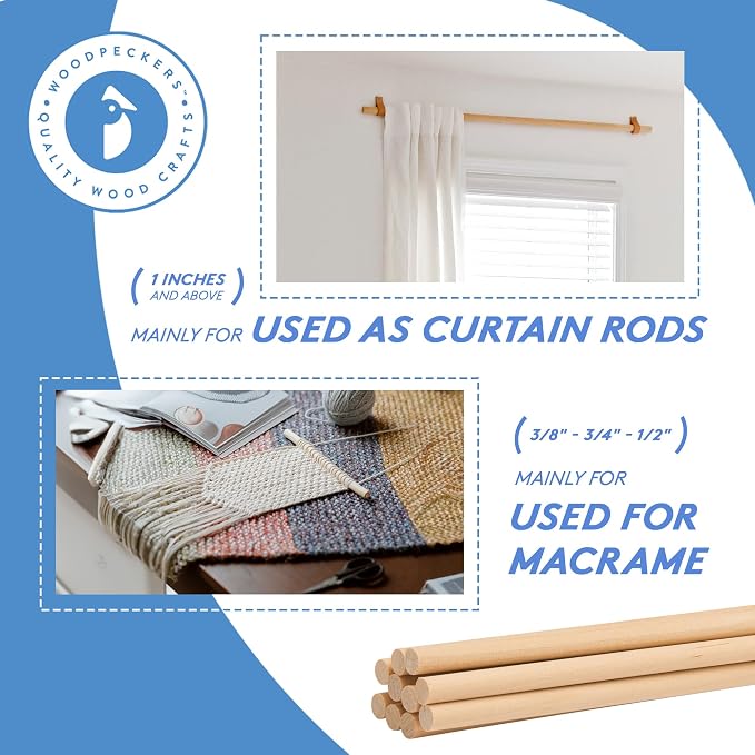 Wooden Dowel Rod, 1/8 Inch x 18 Inch Wood Dowels, Unfinished Hardwood Wooden - Image 6