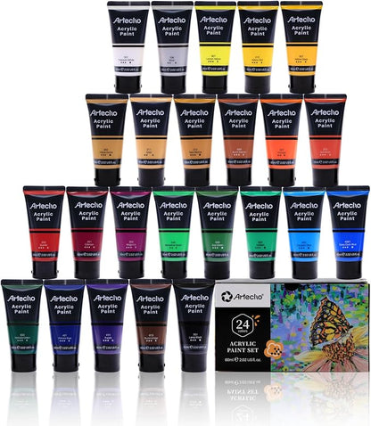 Artecho Professional Acrylic Paint Set, 24 Basic Colors Tubes Art Craft Paints by Artecho