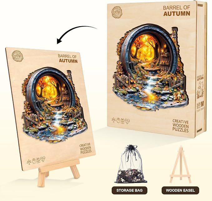 Wooden Puzzles for Adults, Barrel of Autumn Puzzles, Wood Adult Puzzle - Image 3