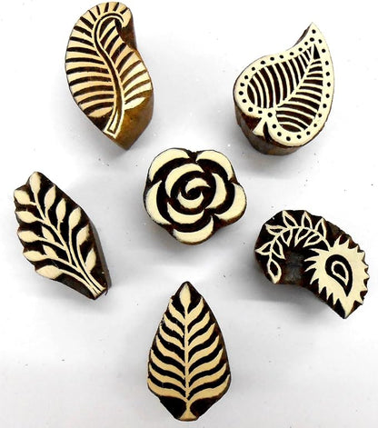 Craftsofindia® Flowers and Leaf Wooden Blocks Stamps - Image 3