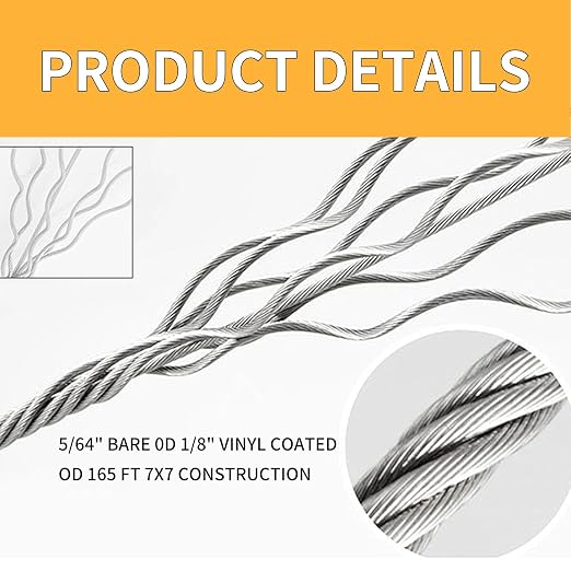 Wire Rope Kit, 165FT 1/8" Vinyl Coated Stainless Steel Wire, Turnbuckles - Image 5