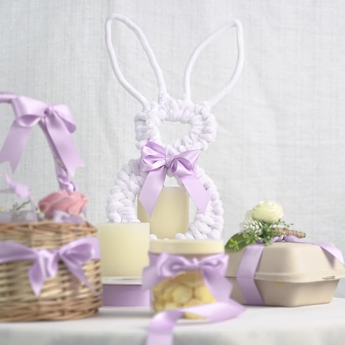 HUIHUANG Light Purple Ribbon Lavender Satin Ribbon 50 Yards Double Face Silk - Image 4