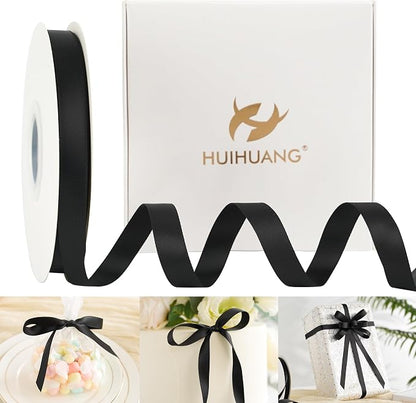 HUIHUANG Black Satin Ribbon 1/2 inch X 50 Yards Continuous, DIY Crafts by HUIHUANG