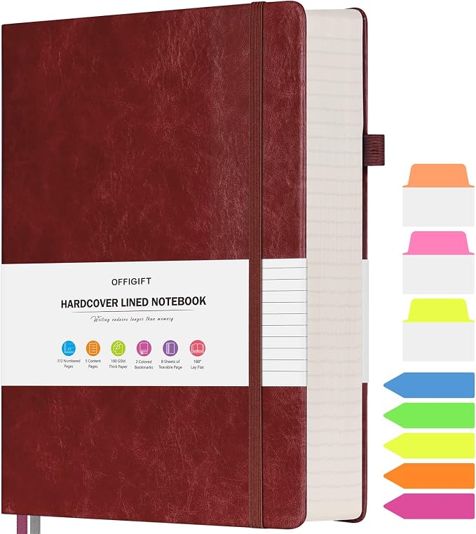 Lined Journal Notebook, Large A5 Hardcover Leather Journal, 312 Numbered Pages by OFFIGIFT