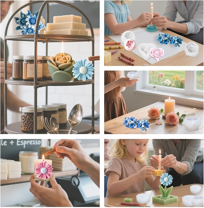 6Pcs Flower Candle Silicone Mold 3D Flower Resin Candle Molds - Image 6