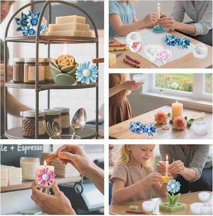 6Pcs Flower Candle Silicone Mold 3D Flower Resin Candle Molds - Image 6