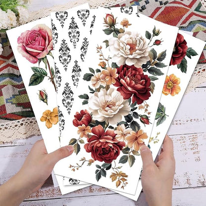 GLOBLELAND 4 Sheets Vintage Peony Flowers Transfer 11.8x5.9inch Flower - Image 3