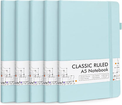 feela 5 Pack Notebooks Journals Bulk, Hardcover Notebook Classic Ruled Lined by feela