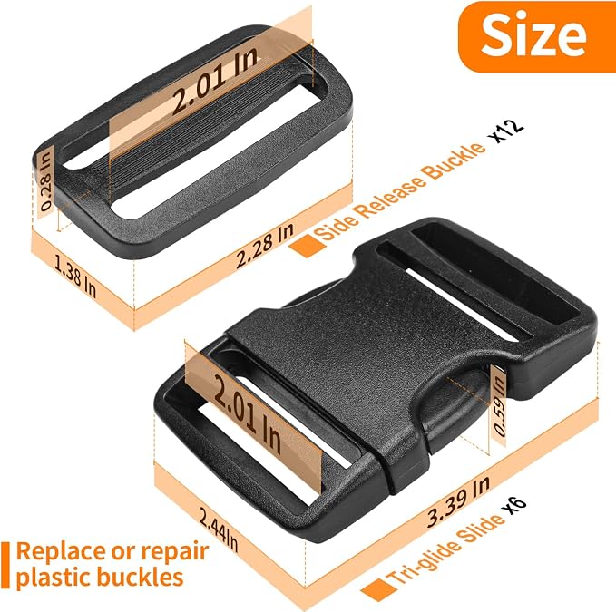 2" Heavy-Duty Buckle & Straps Set: 6-Pack Side Release Plastic Buckles - Image 6