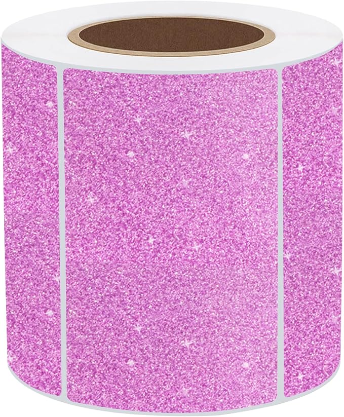 3x2 Inch Holographic Thermal Labels, Glitter Pink Thermal Sticker Labels by STARLIBOO