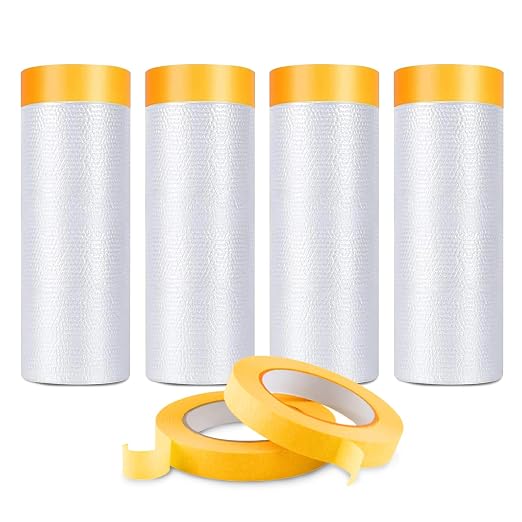 Pre-Taped Masking Film for Painting 59inx65ft Plastic Painters Sheeting Tape by Unknown