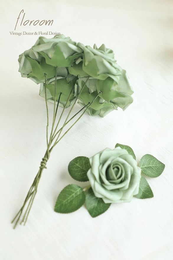 Floroom Artificial Flowers 50pcs Real Looking Elf Green Foam Fake Roses - Image 6