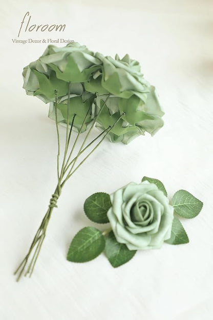 Floroom Artificial Flowers 50pcs Real Looking Elf Green Foam Fake Roses - Image 6